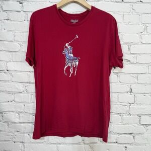 Polo Ralph Lauren Men's Big Pony‎ T Shirt Size L Red Tie Dye Pony Short Sleeve